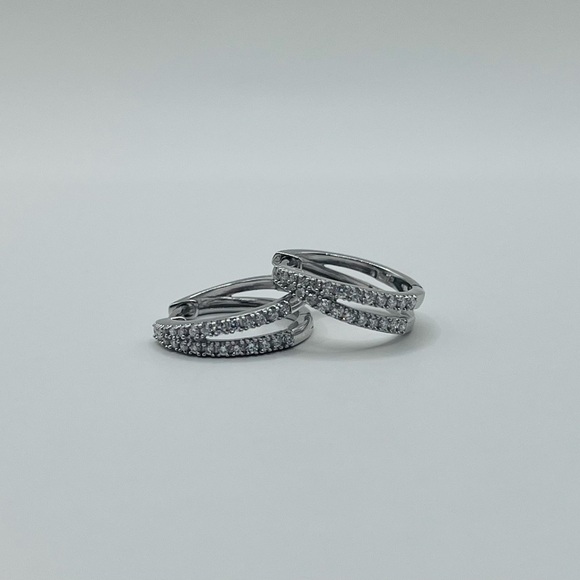 0.50 CT Brilliant Lab Diamond Double Row Hoop Earrings Sterling Silver - Picture 3 of 6